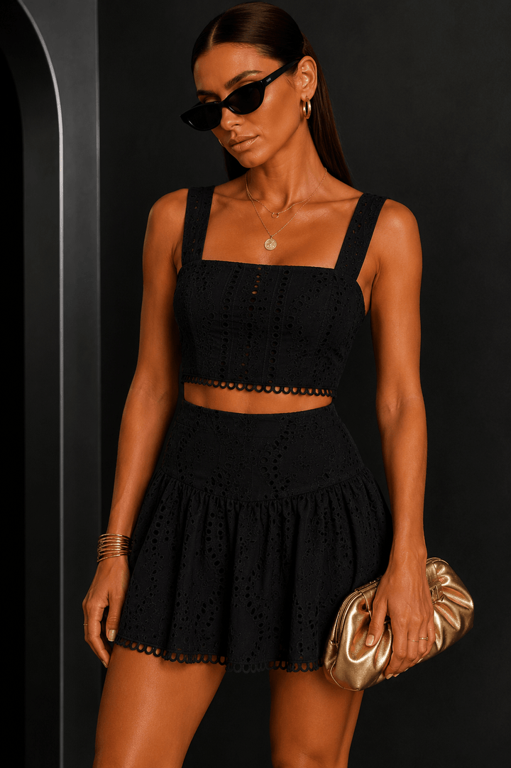Black Embroidery Skirt Set - STYLED BY ALX COUTUREOutfit Sets