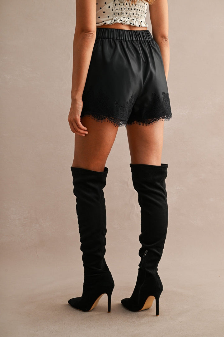 Black Faux Leather Lace Shorts - STYLED BY ALX COUTUREShorts