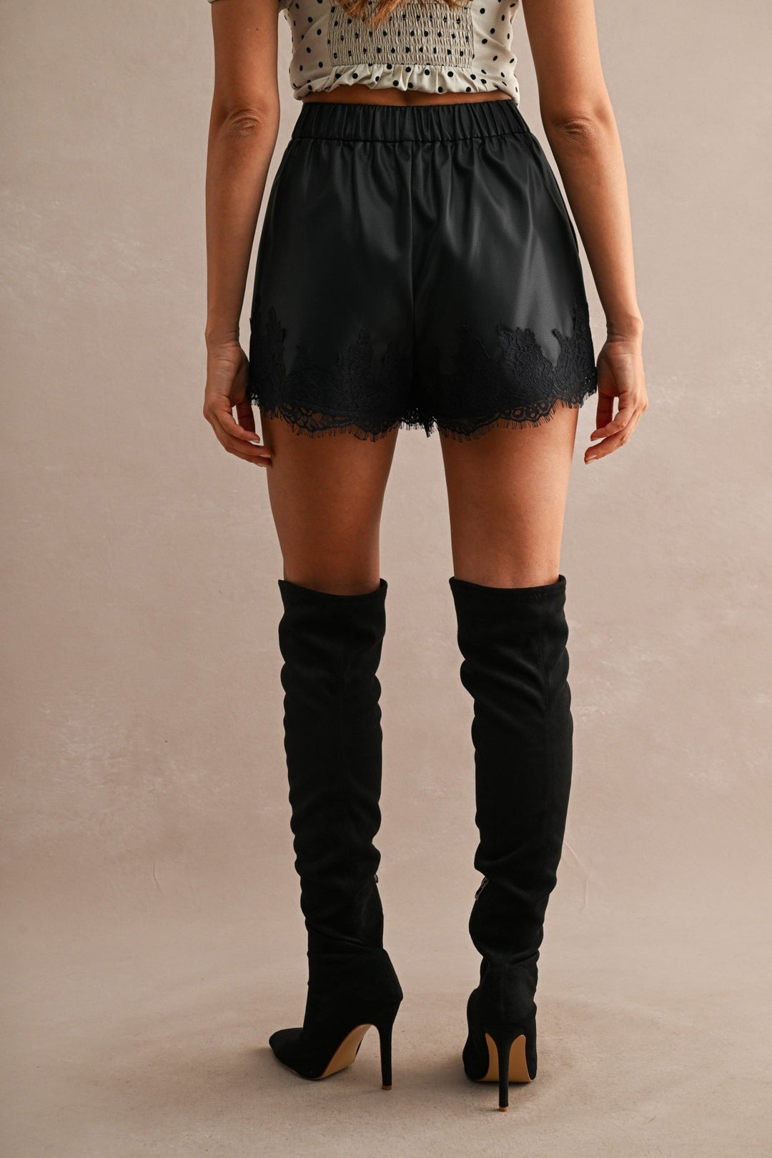 Black Faux Leather Lace Shorts - STYLED BY ALX COUTUREShorts