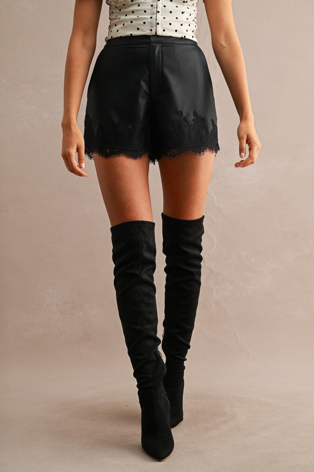 Black Faux Leather Lace Shorts - STYLED BY ALX COUTUREShorts