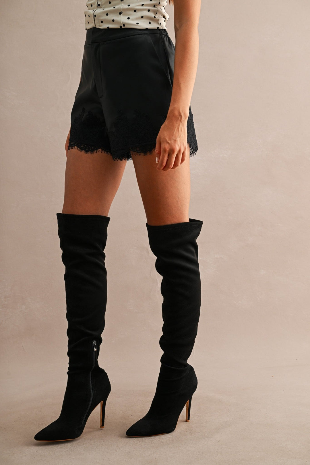 Black Faux Leather Lace Shorts - STYLED BY ALX COUTUREShorts