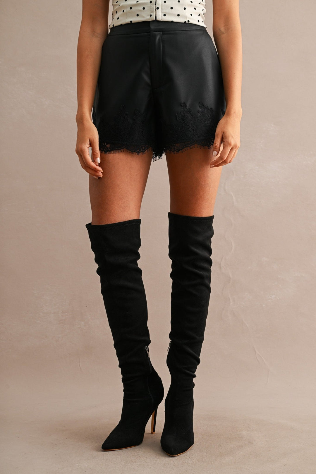 Black Faux Leather Lace Shorts - STYLED BY ALX COUTUREShorts