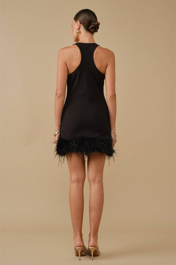 Black Feather Trim Racerback Mini Dress - STYLED BY ALX COUTUREDresses