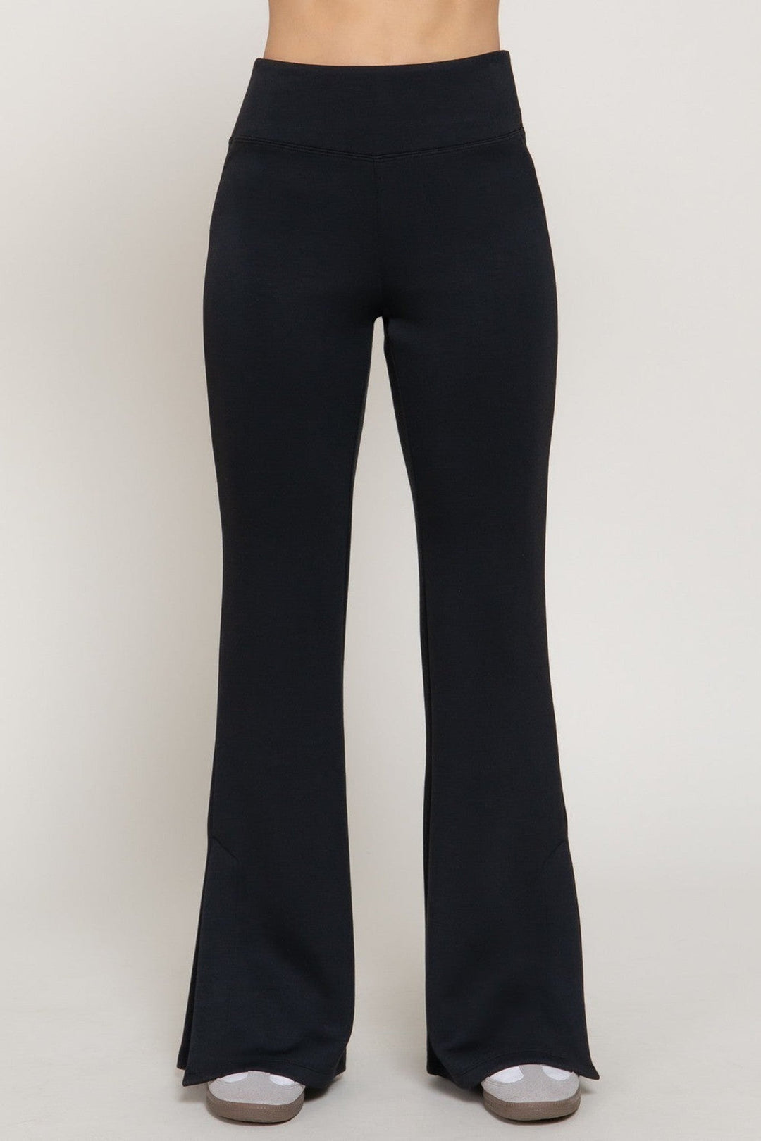 Black Flare Slit Hem Soft Scuba Pants - STYLED BY ALX COUTUREPants