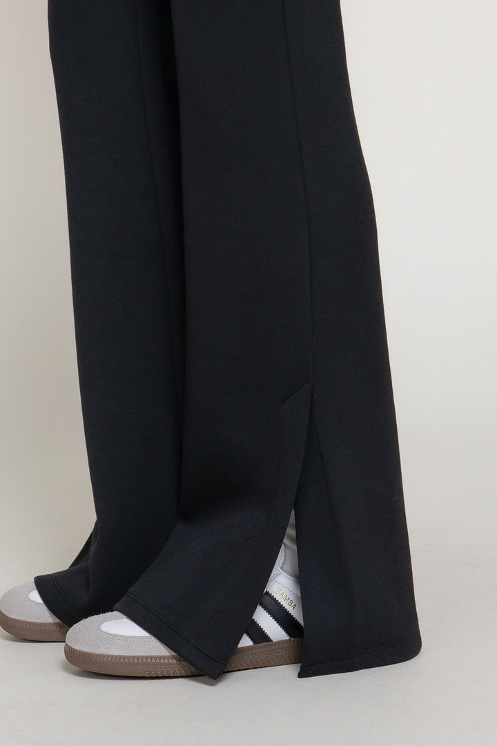Black flare slit hem pants, full length