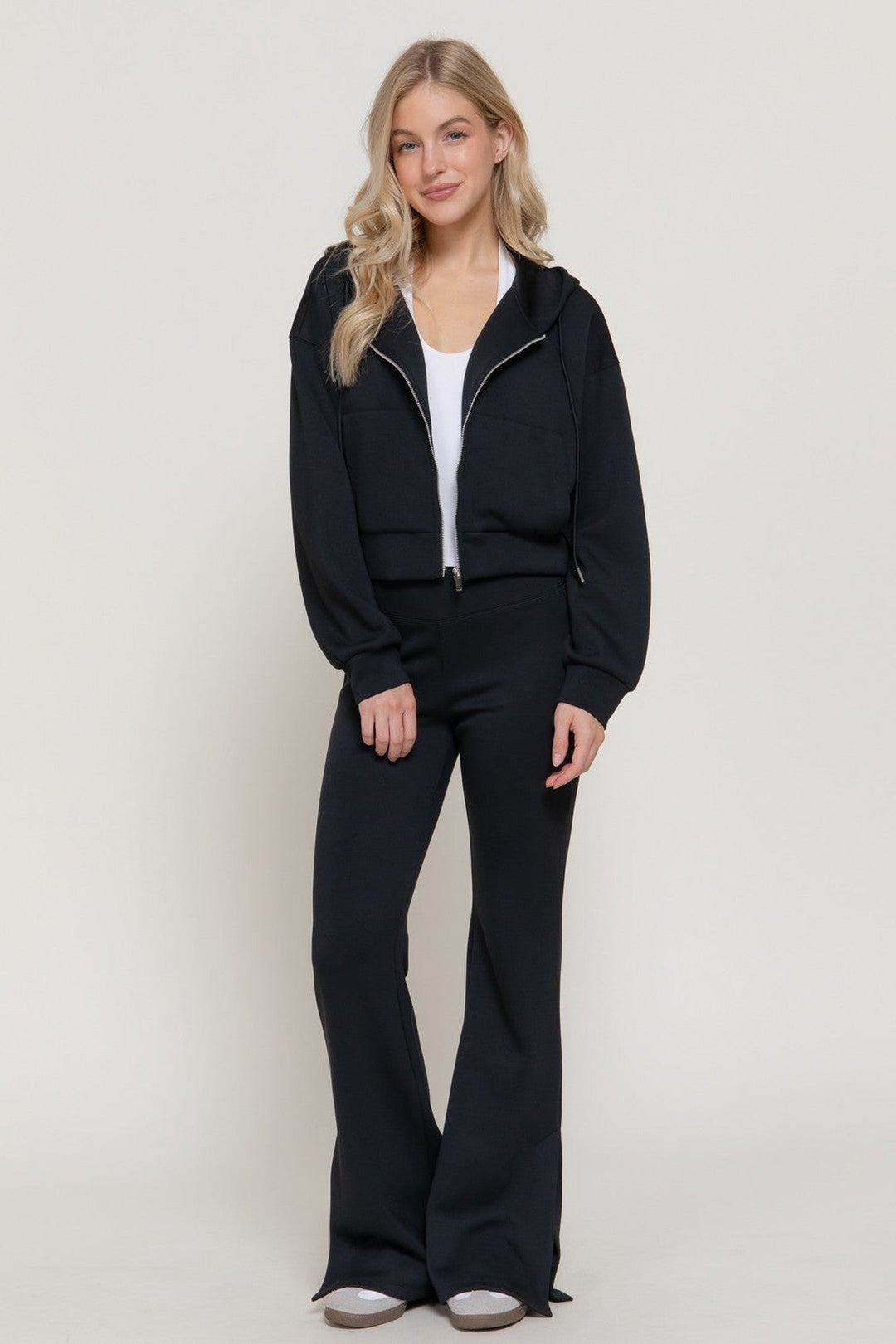 Black Flare Slit Hem Soft Scuba Pants - STYLED BY ALX COUTUREPants