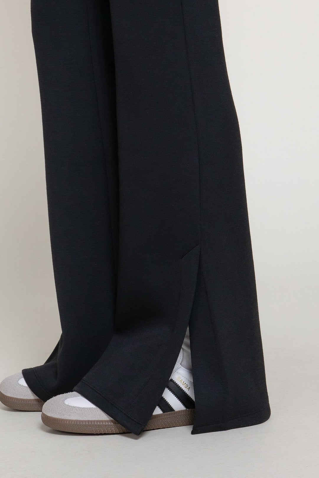 Black Flare Slit Hem Soft Scuba Pants - STYLED BY ALX COUTUREPants