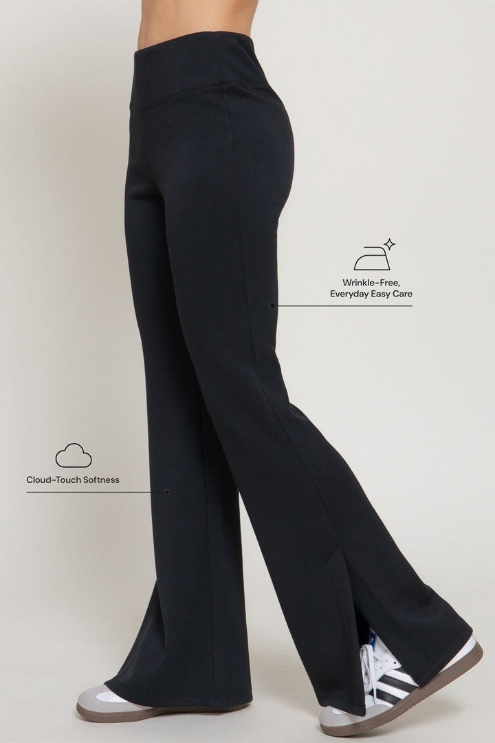 Black Flare Slit Hem Soft Scuba Pants - STYLED BY ALX COUTUREPants