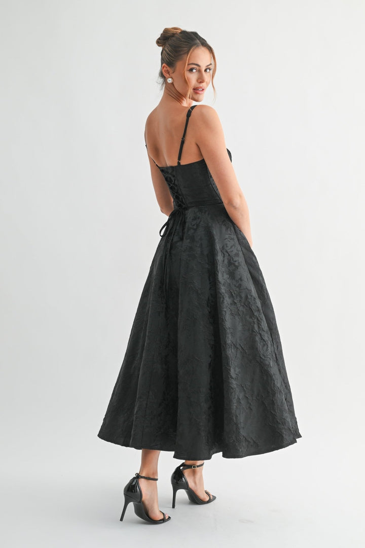 Black Fleur Corset Midi Dress - STYLED BY ALX COUTUREDresses