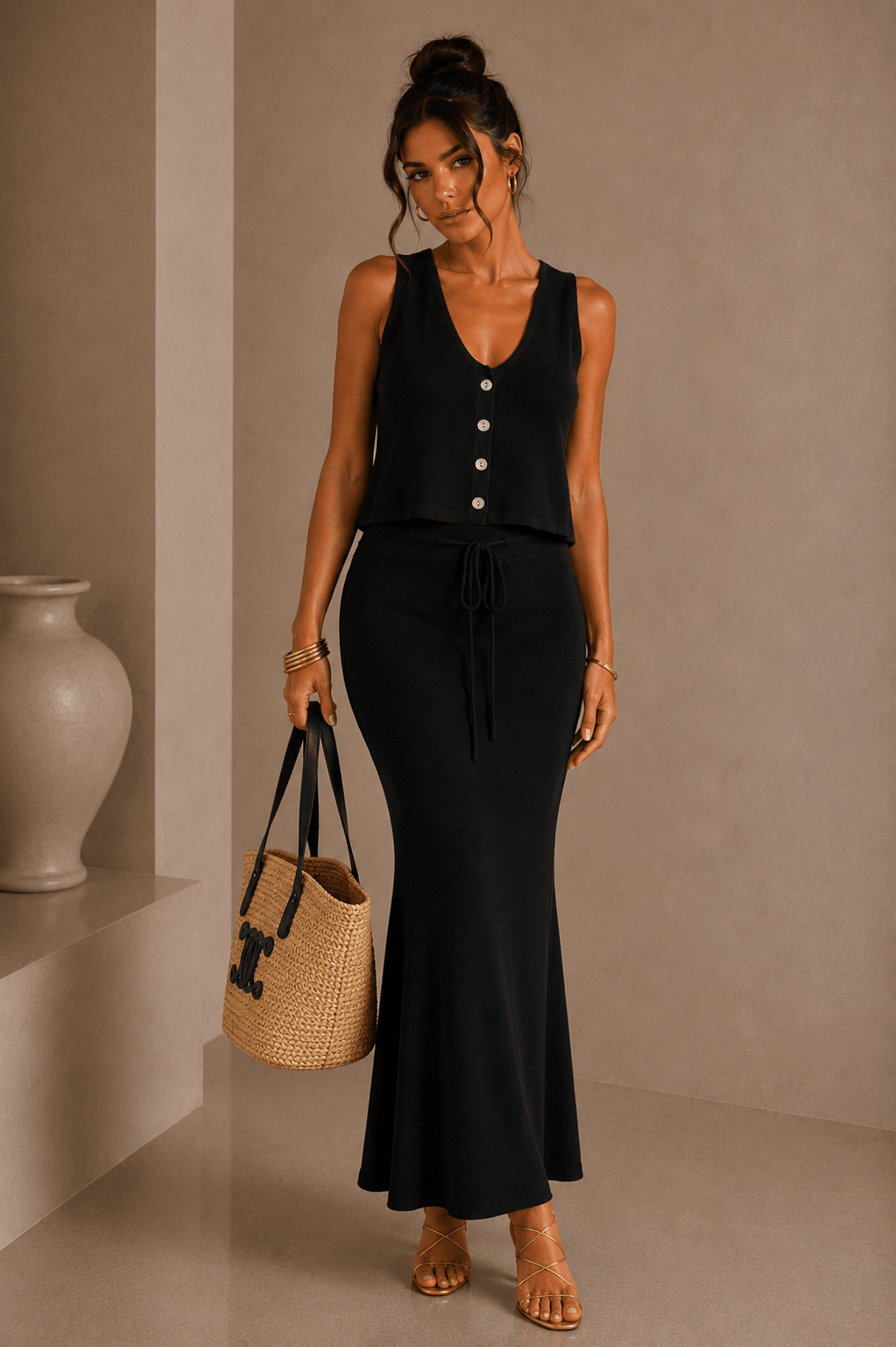 Black Flowy Vest Top - STYLED BY ALX COUTUREOutfit Sets