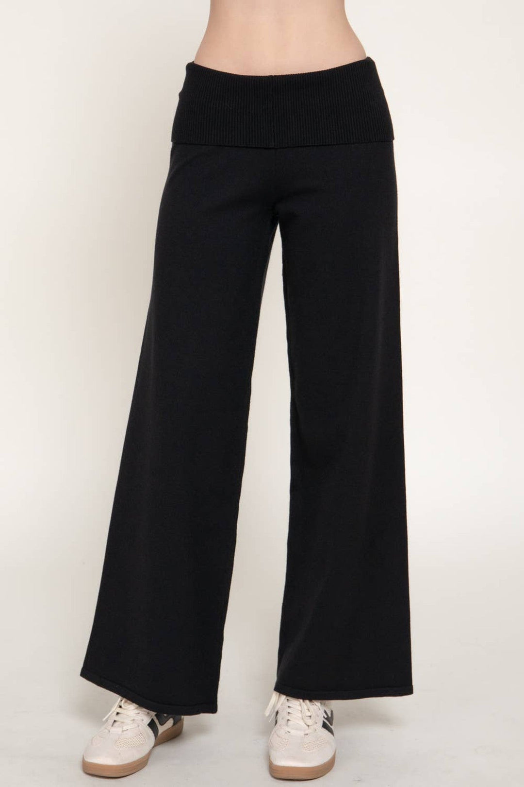 Black Fold Over Waist Sweater Pants - STYLED BY ALX COUTUREPants