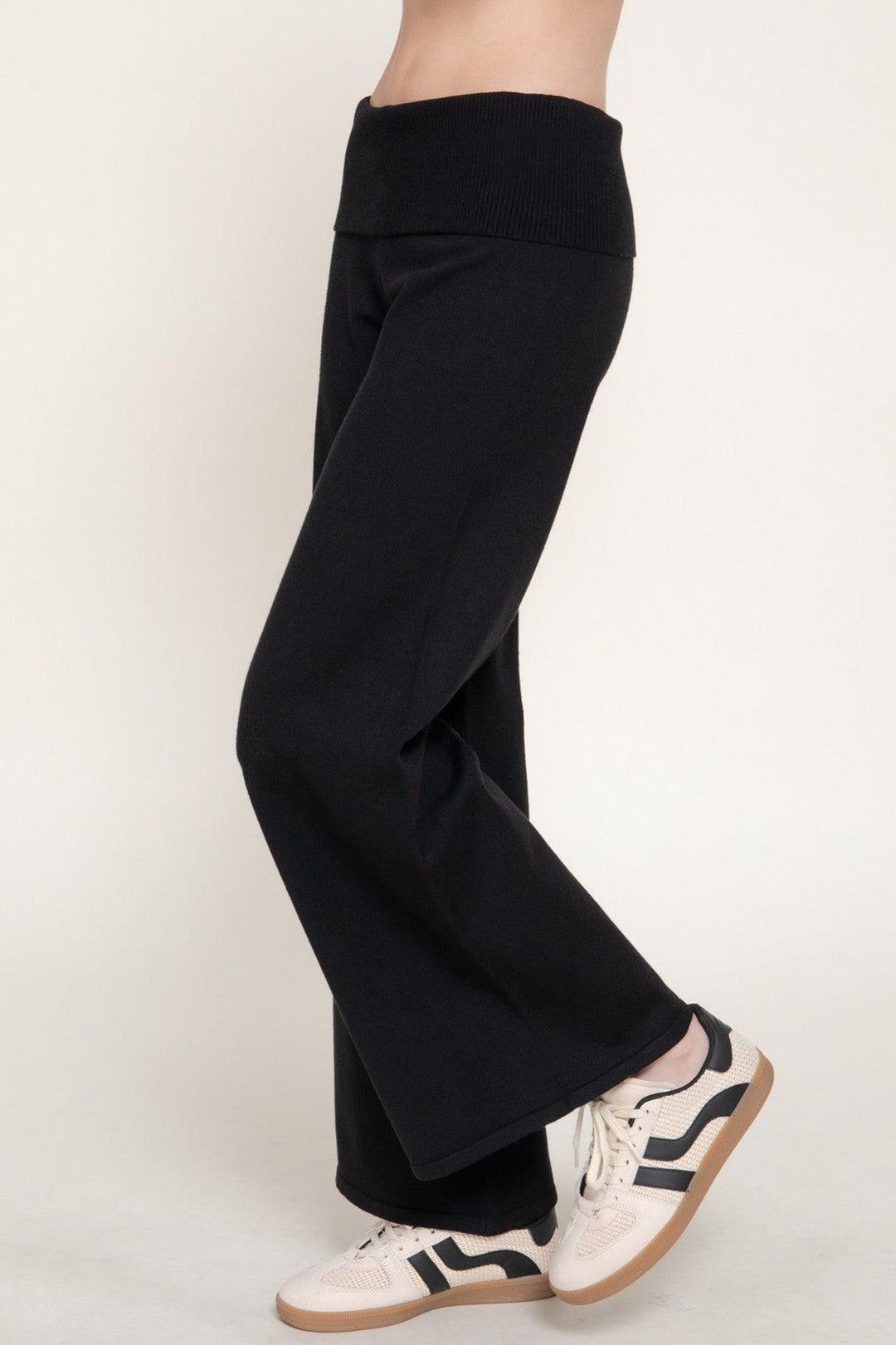 Black Fold Over Waist Sweater Pants - STYLED BY ALX COUTUREPants