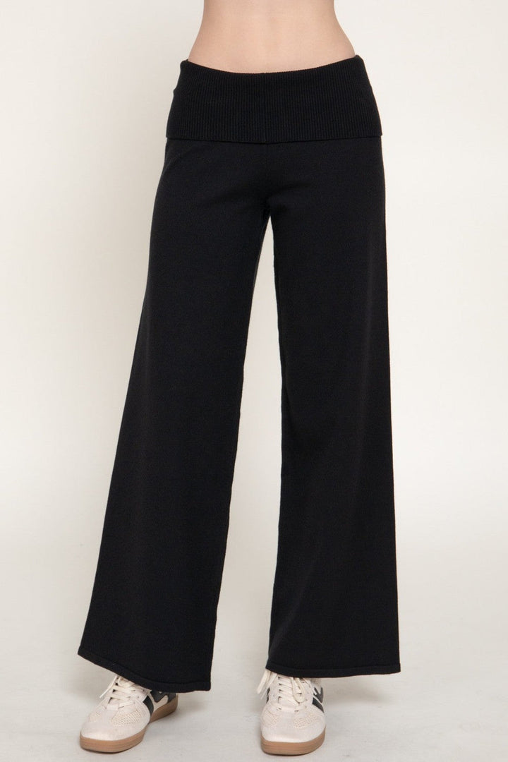 Black Fold Over Waist Sweater Pants - STYLED BY ALX COUTUREPants