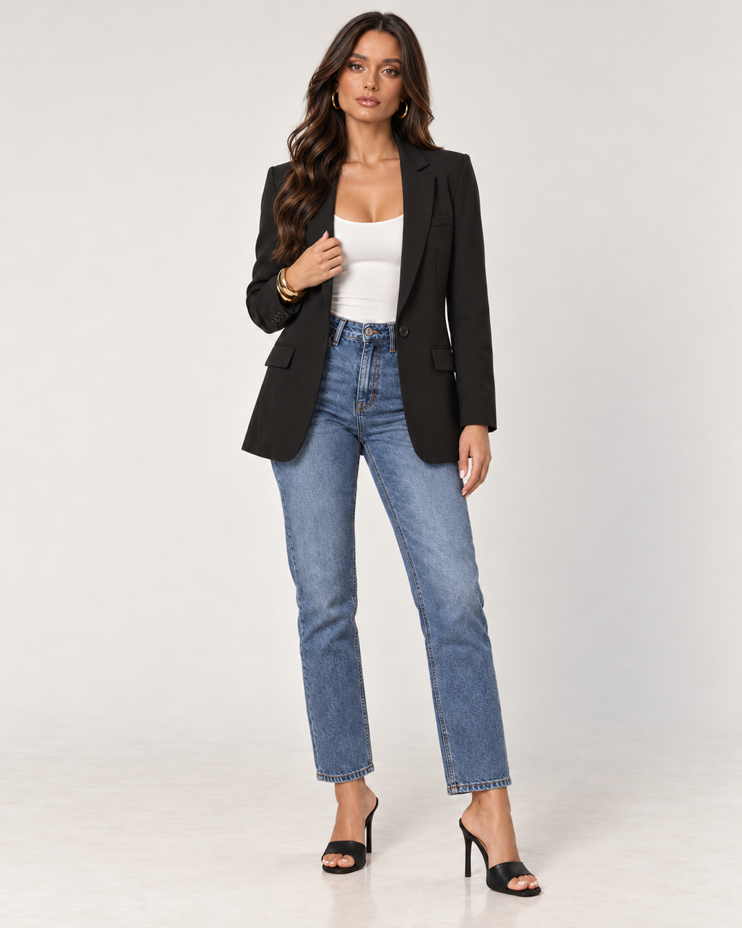 black Love Poem boyfriend blazer with jeans - full view