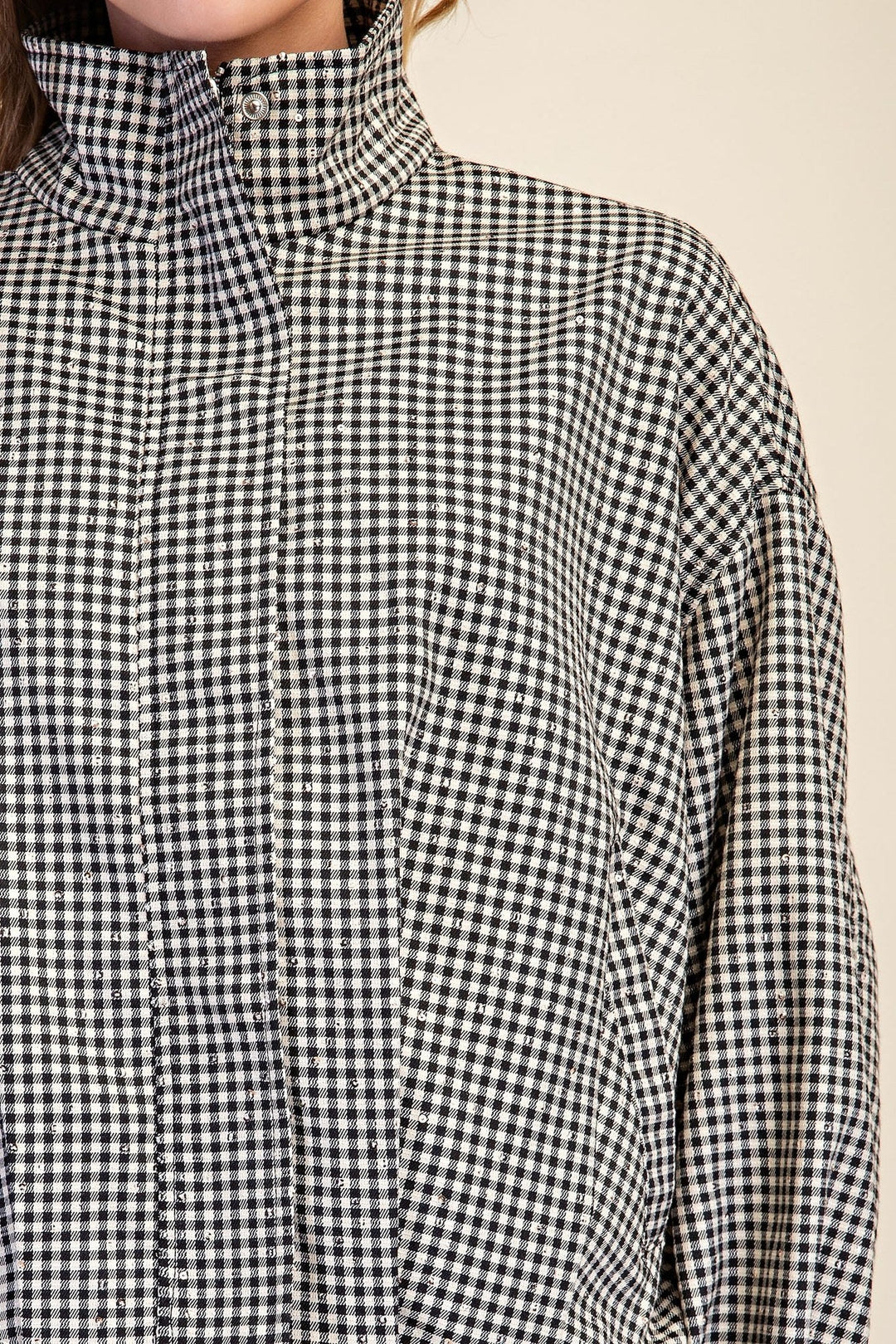 Black Gingham Sequin Bomber Jacket - STYLED BY ALX COUTUREOuterwear