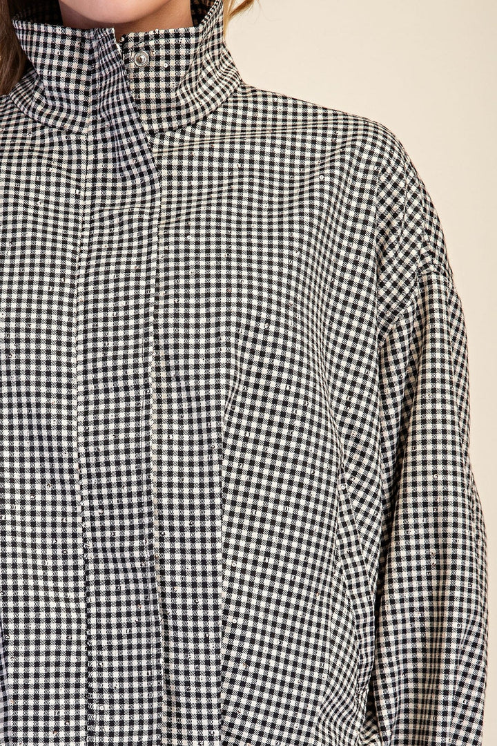 Black Gingham Sequin Bomber Jacket - STYLED BY ALX COUTUREOuterwear