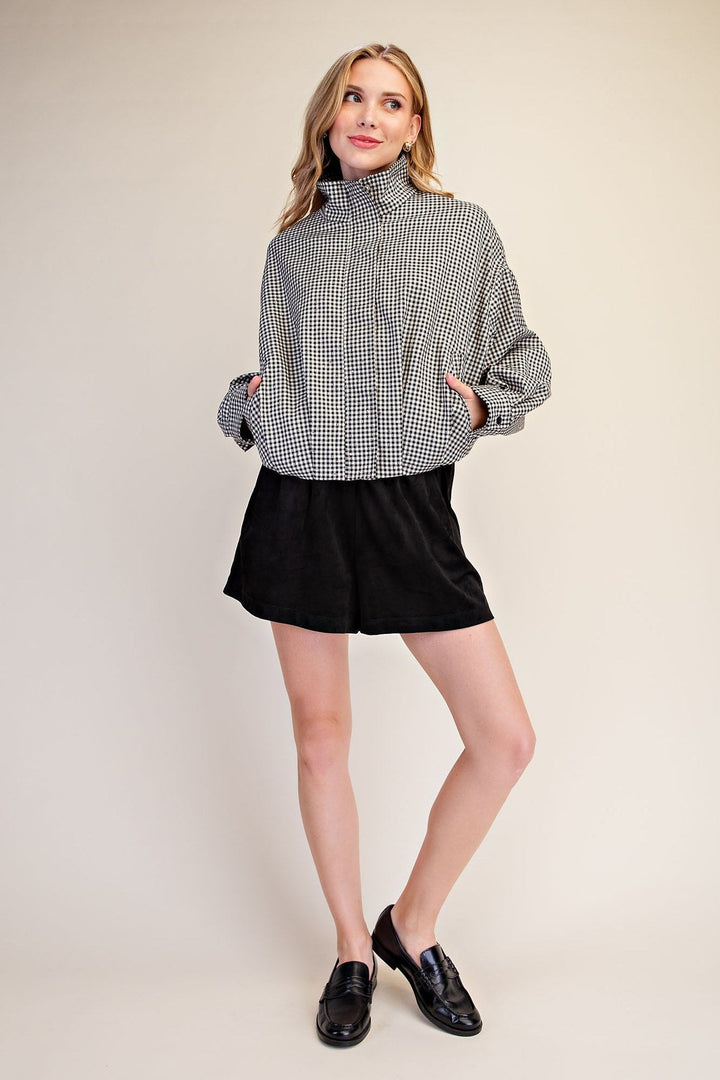 Black Gingham Sequin Bomber Jacket - STYLED BY ALX COUTUREOuterwear