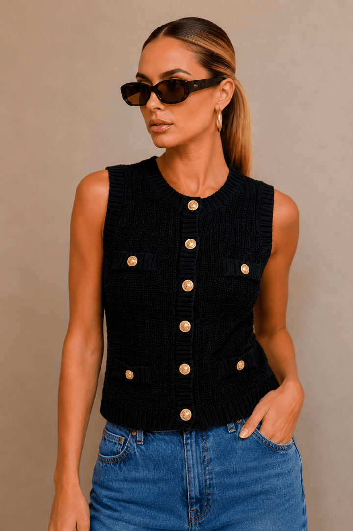 Black Gold Button Cardigan Top - STYLED BY ALX COUTURETOP