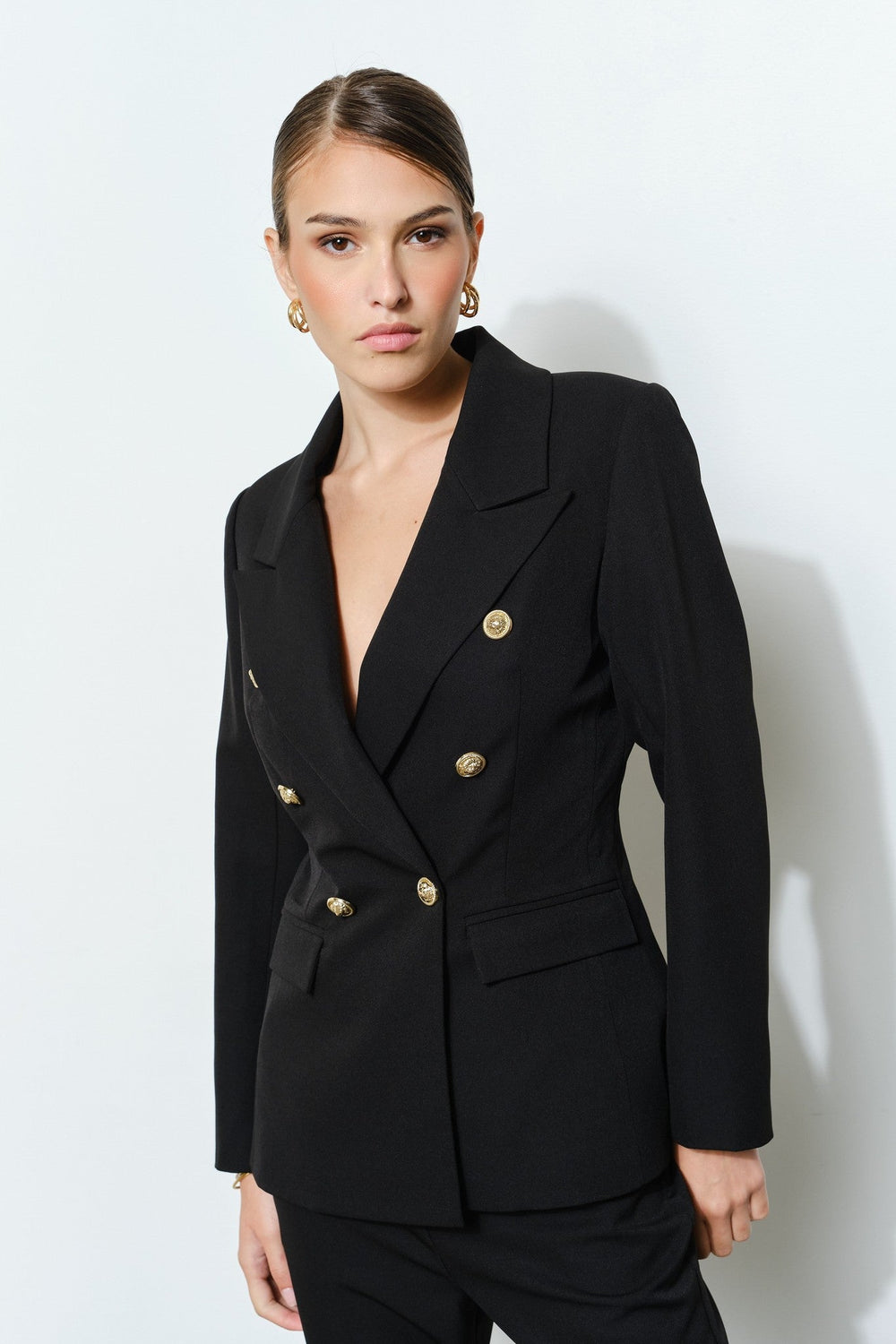 Black Gold Button Double Breasted Tailored Blazer - STYLED BY ALX COUTUREOuterwear