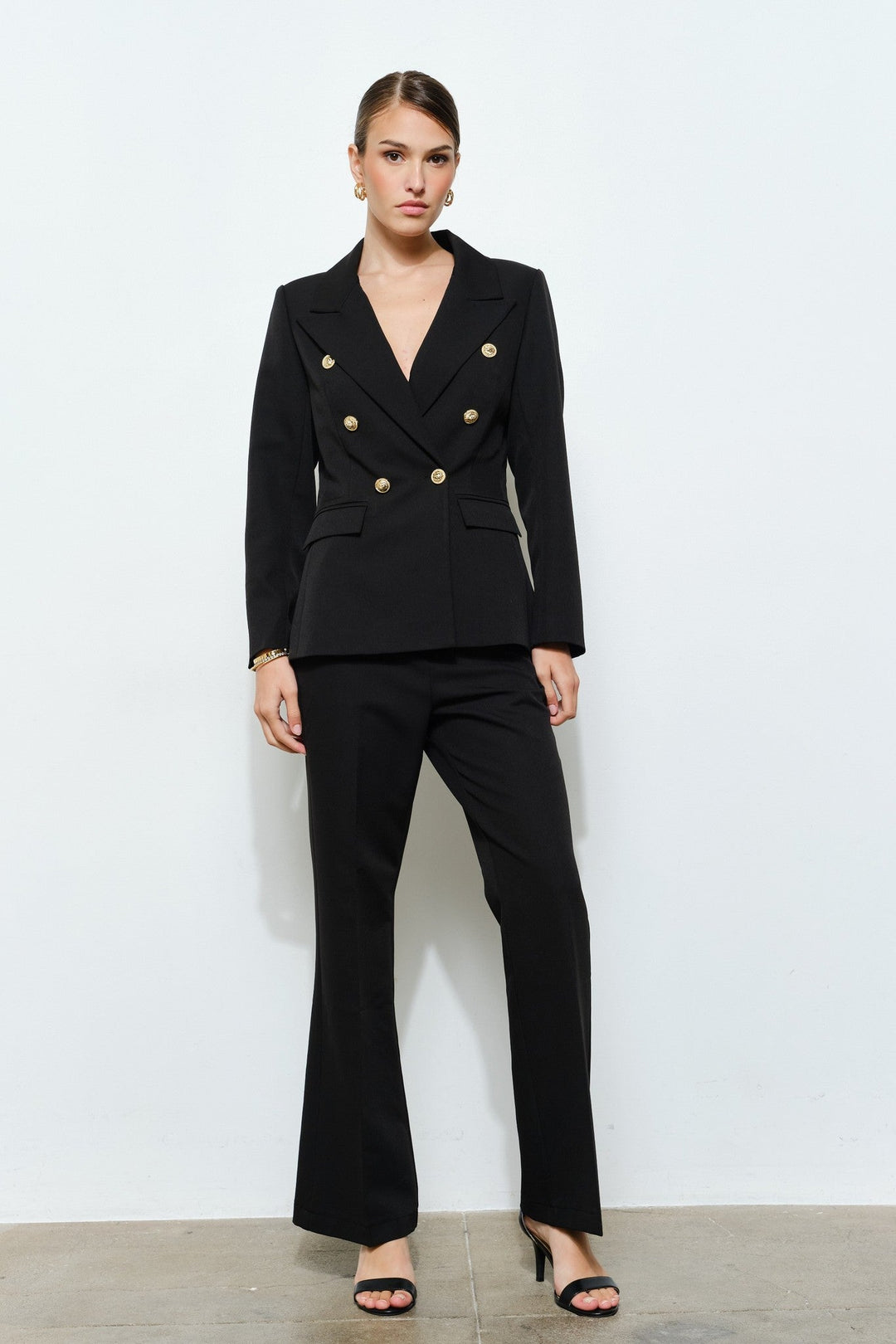 Black Gold Button Double Breasted Tailored Blazer - STYLED BY ALX COUTUREOuterwear