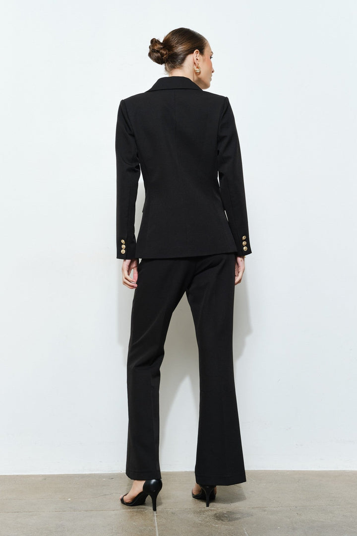 Black Gold Button Double Breasted Tailored Blazer - STYLED BY ALX COUTUREOuterwear