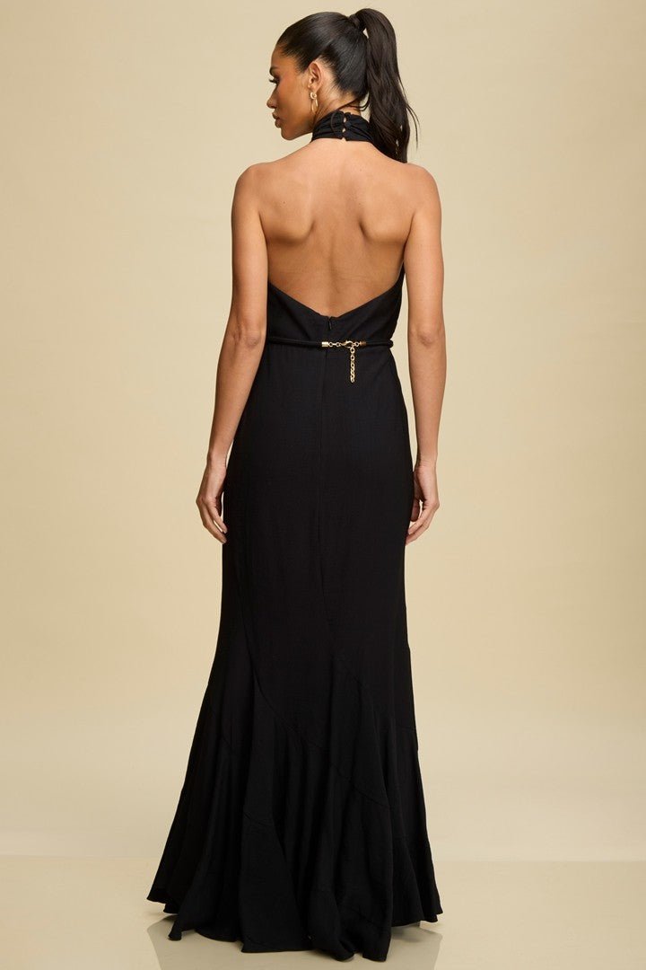 Black Halter Open Back Long Dress - STYLED BY ALX COUTUREDresses
