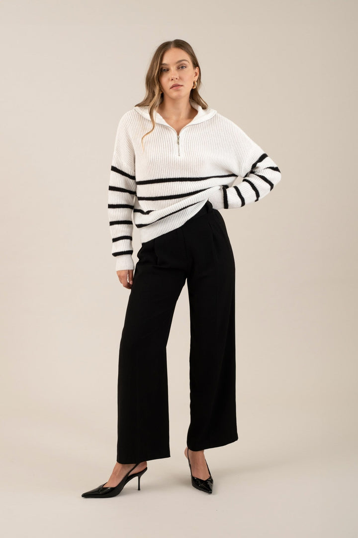 Black High Waist Pleated Wide Leg Dress Pants - STYLED BY ALX COUTUREPants