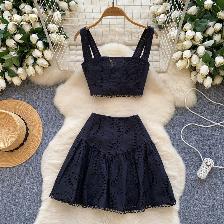 Black Hollow Embroidery Suit - STYLED BY ALX COUTUREOutfit Sets