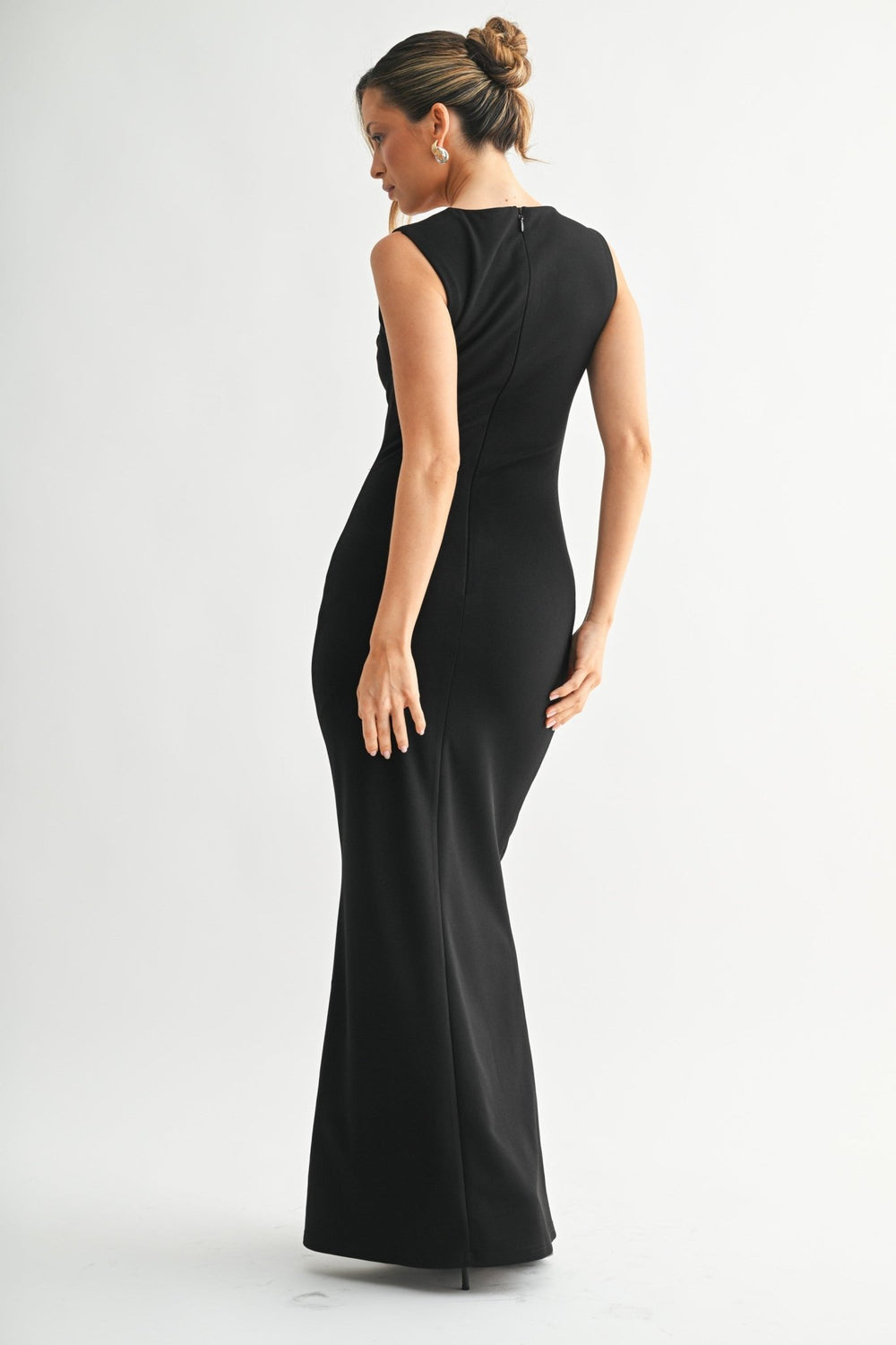 Black stretch maxi dress with a hidden back zipper