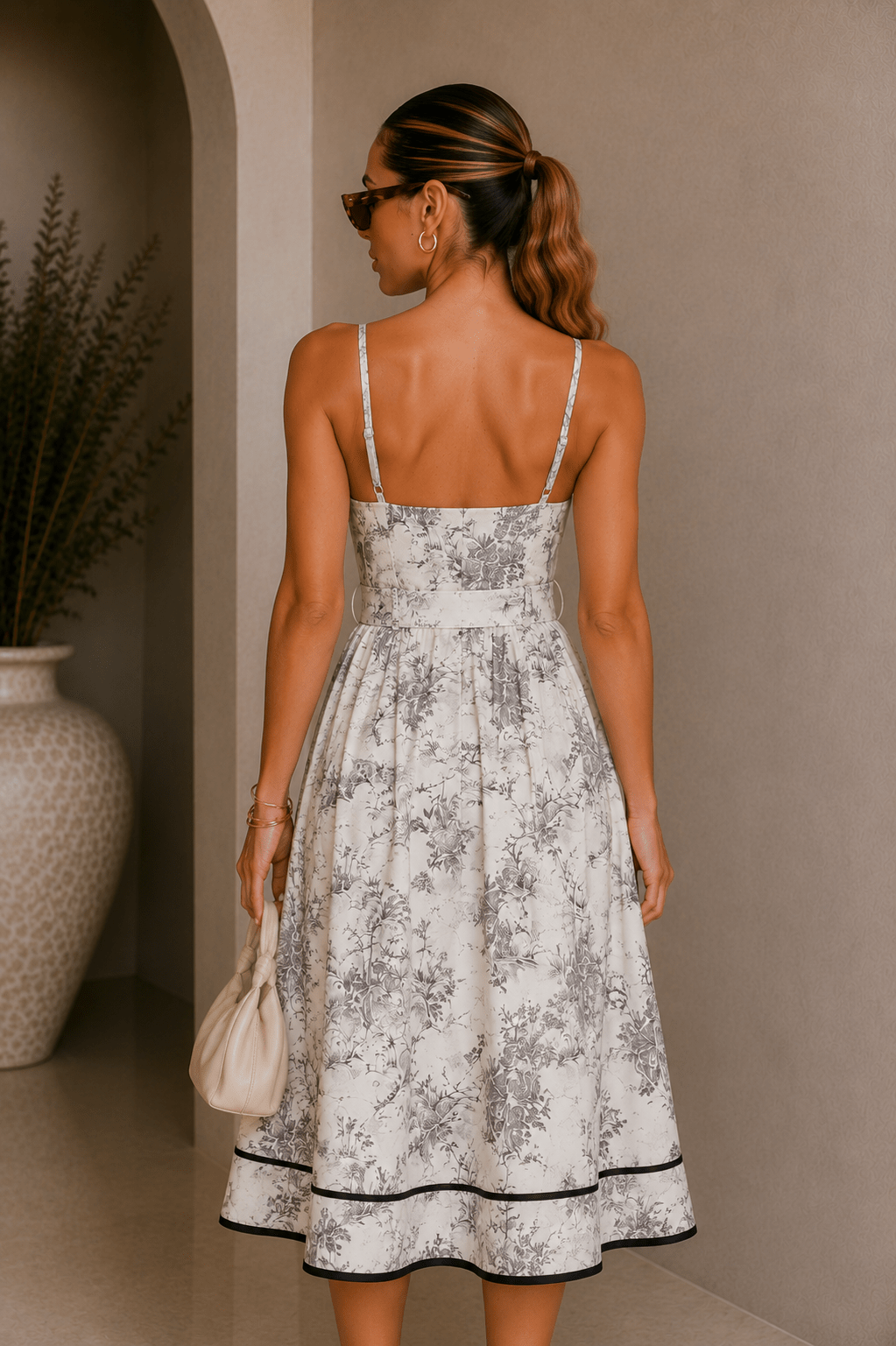 Black & Ivory Jungle Prin Belted Midi Dress - STYLED BY ALX COUTUREDresses