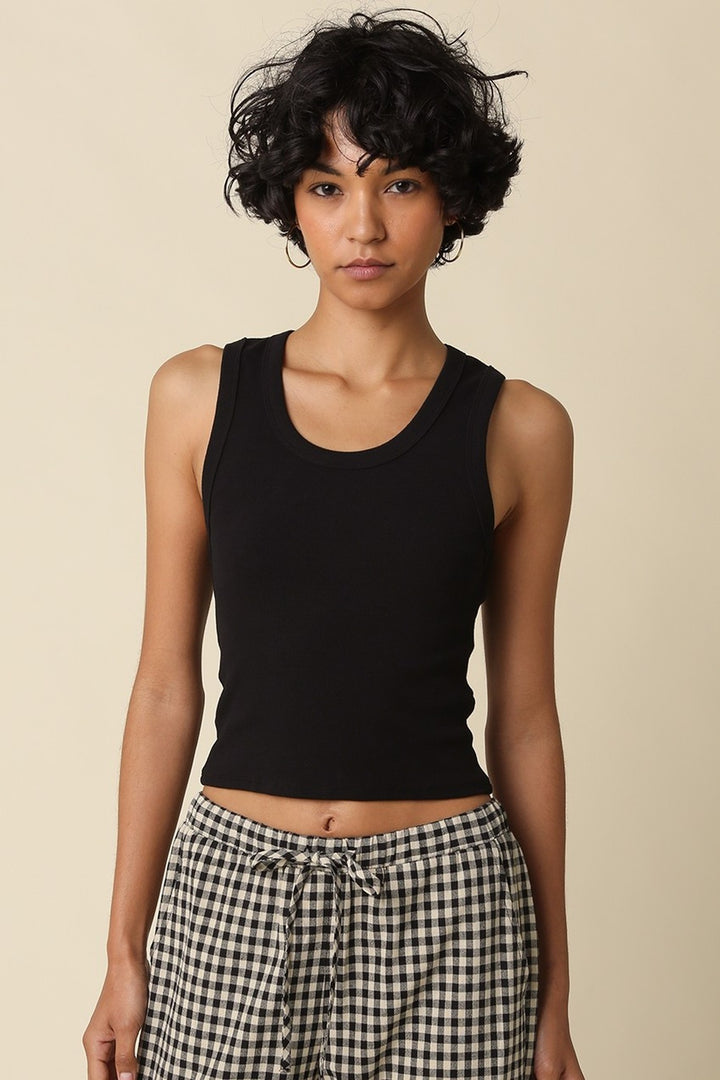 Black Jane ribbed scoop neck crop tank, front view