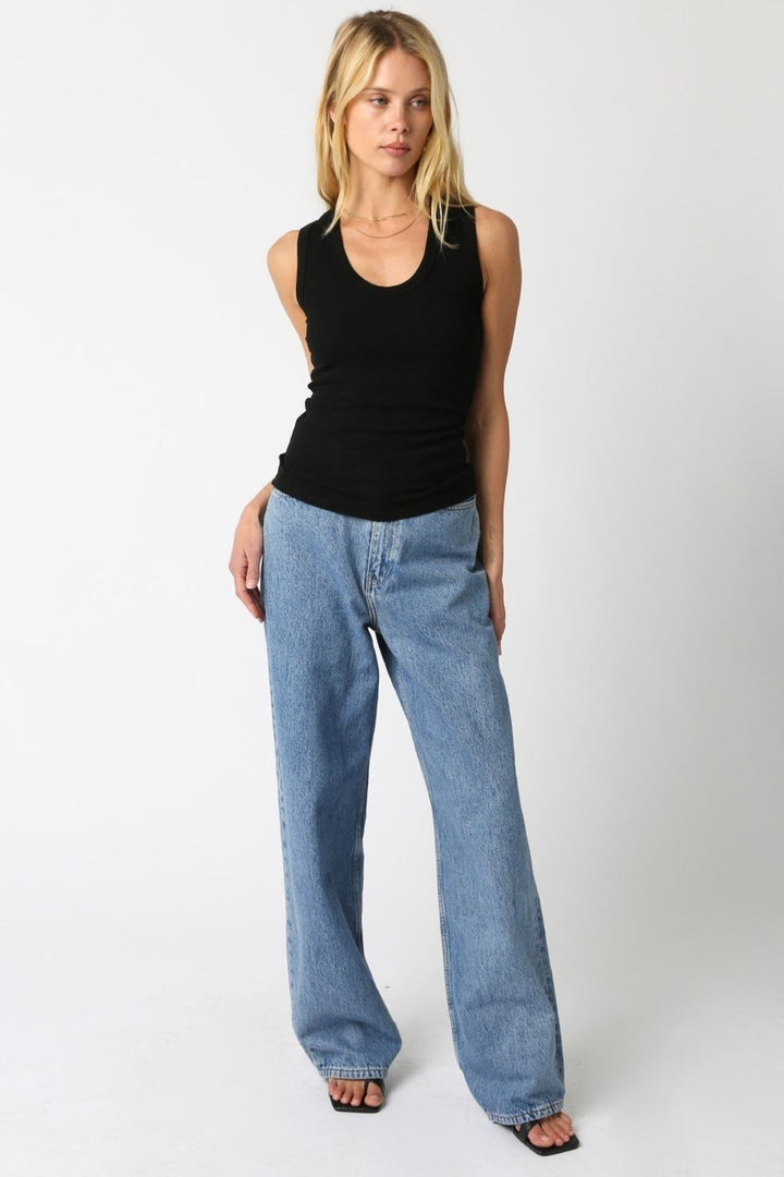 Black Kelsey Ribbed Scoop Neck Tank Top - STYLED BY ALX COUTURETops