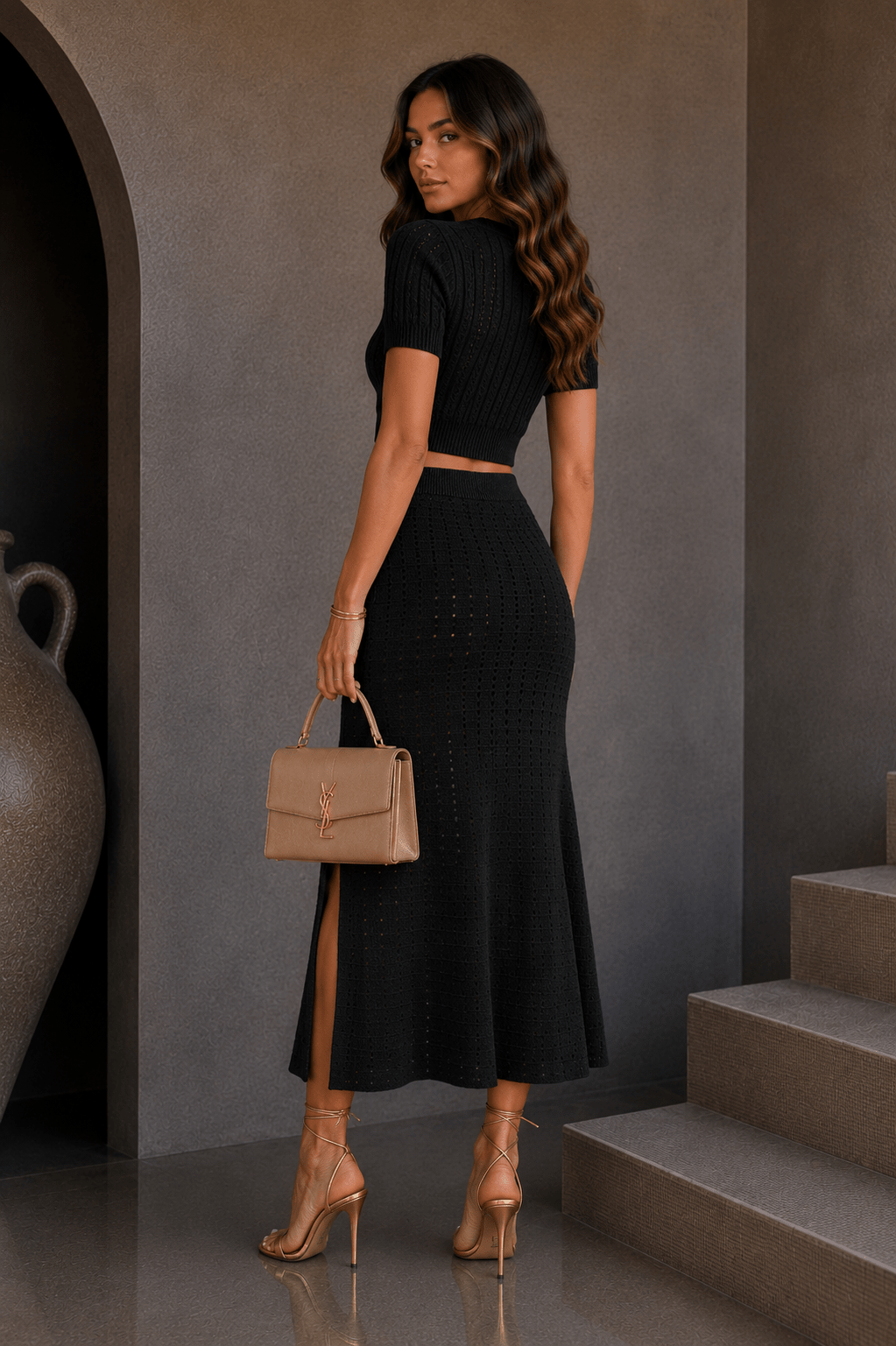 Black Knit Slit Maxi Dress - STYLED BY ALX COUTUREOutfit Sets