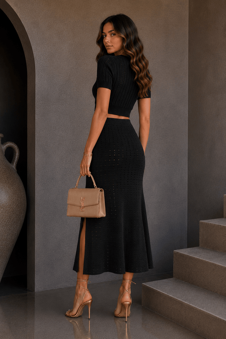 Black Knit Slit Maxi Dress - STYLED BY ALX COUTUREOutfit Sets