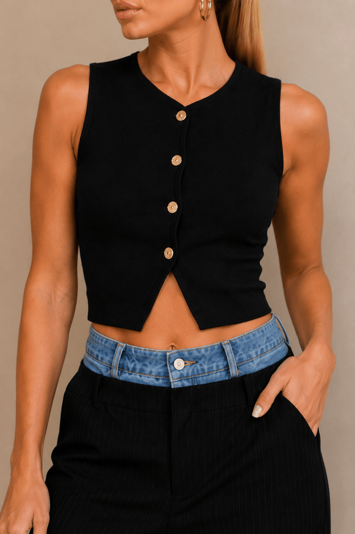Black Knit Vest Top - STYLED BY ALX COUTURETOPS