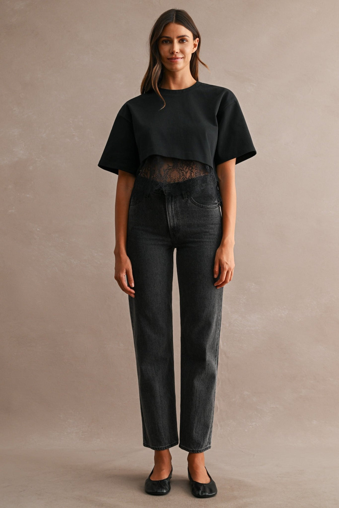 Black Lace Trim Cropped Tee - STYLED BY ALX COUTUREShirts &amp; Tops