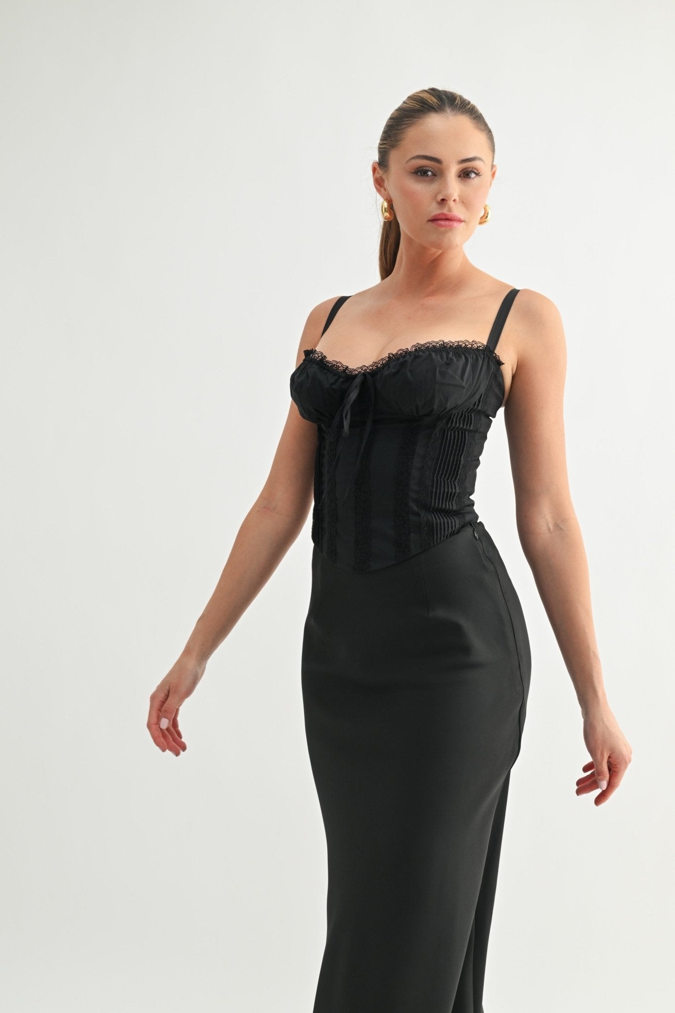 Black Lace-Up Satin Corset Top – STYLED BY ALX COUTURE