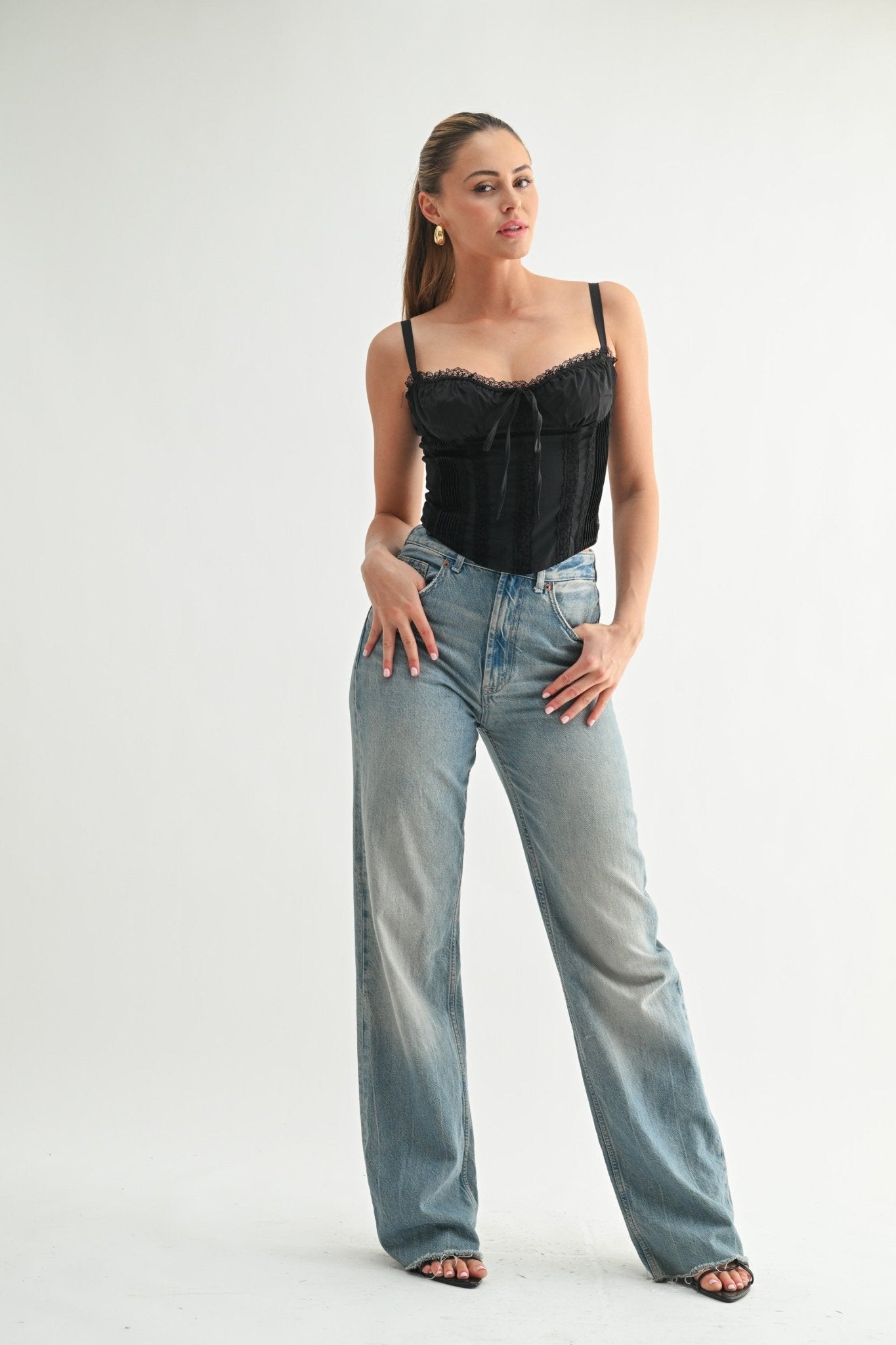 Black Lace-Up Satin Corset Top – STYLED BY ALX COUTURE