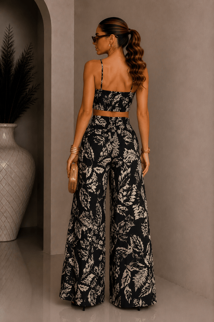 Black Leaf Halter Pant Set - STYLED BY ALX COUTUREOutfit Sets