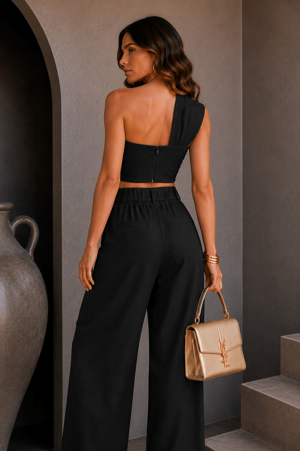 Black Linen Front Twist Pant Set - STYLED BY ALX COUTUREOutfit Sets