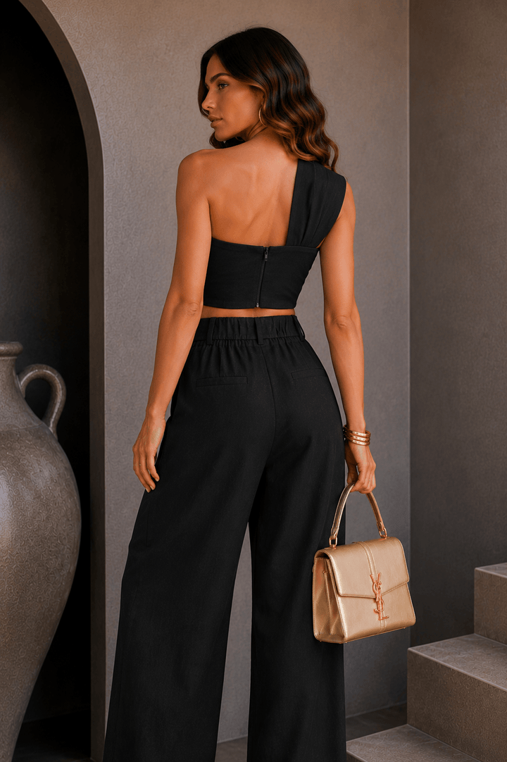 Black Linen Front Twist Pant Set - STYLED BY ALX COUTUREOutfit Sets