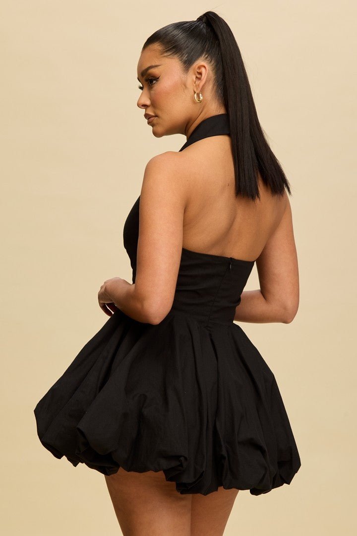 Black Linen Tie Front Bubble Mini Dress STYLED BY ALX COUTURE Black Linen Tie Front Bubble Mini Dress STYLED BY ALX COUTURE