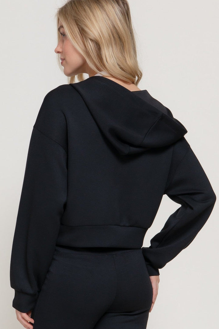 Black Long Sleeve Soft Scuba Hoodie Jacket - STYLED BY ALX COUTURETops