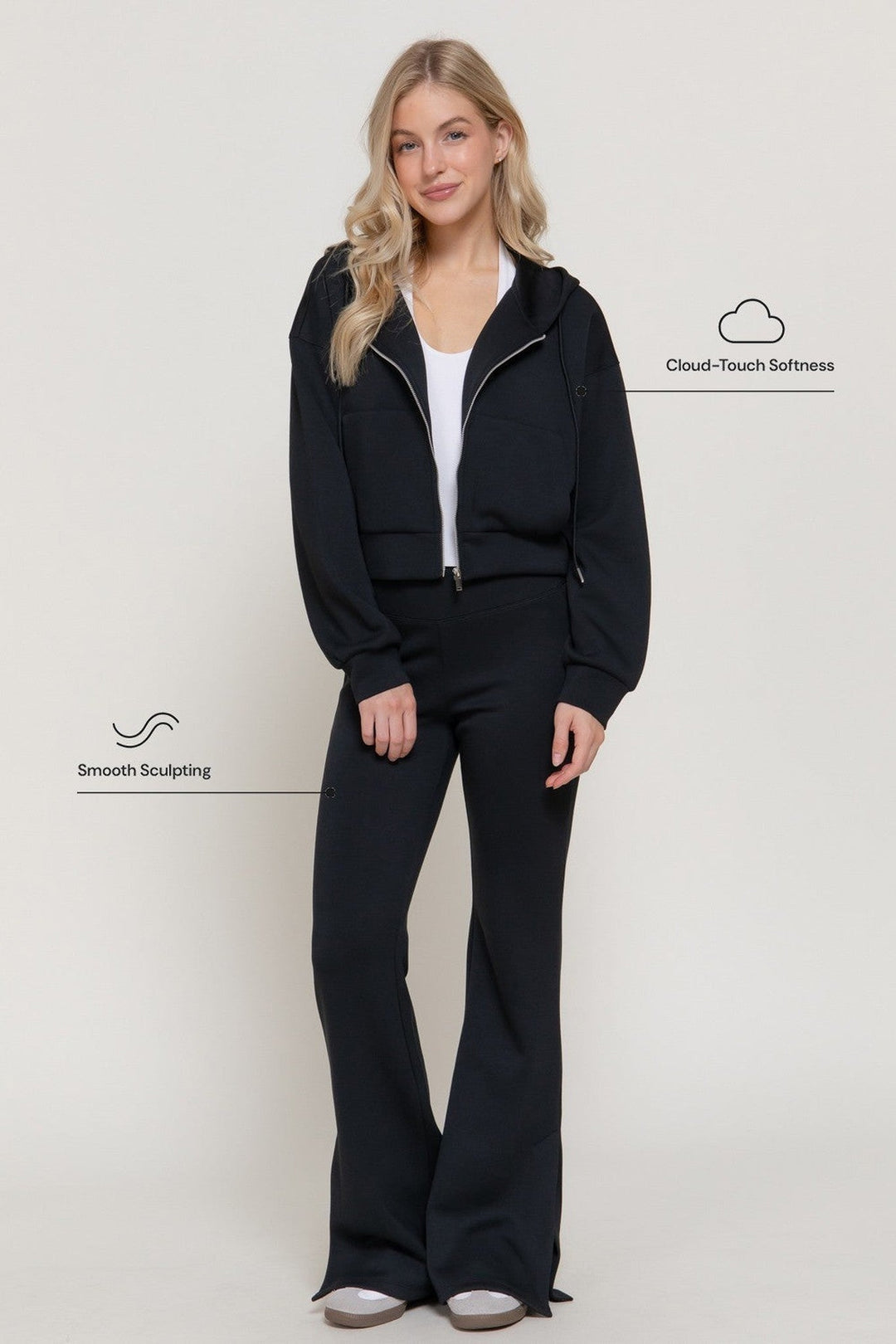 Black Long Sleeve Soft Scuba Hoodie Jacket - STYLED BY ALX COUTURETops