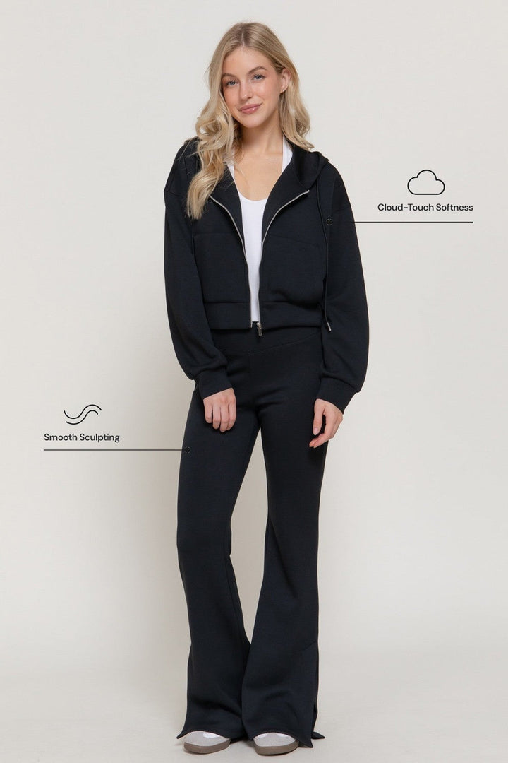 Black Long Sleeve Soft Scuba Hoodie Jacket - STYLED BY ALX COUTURETops