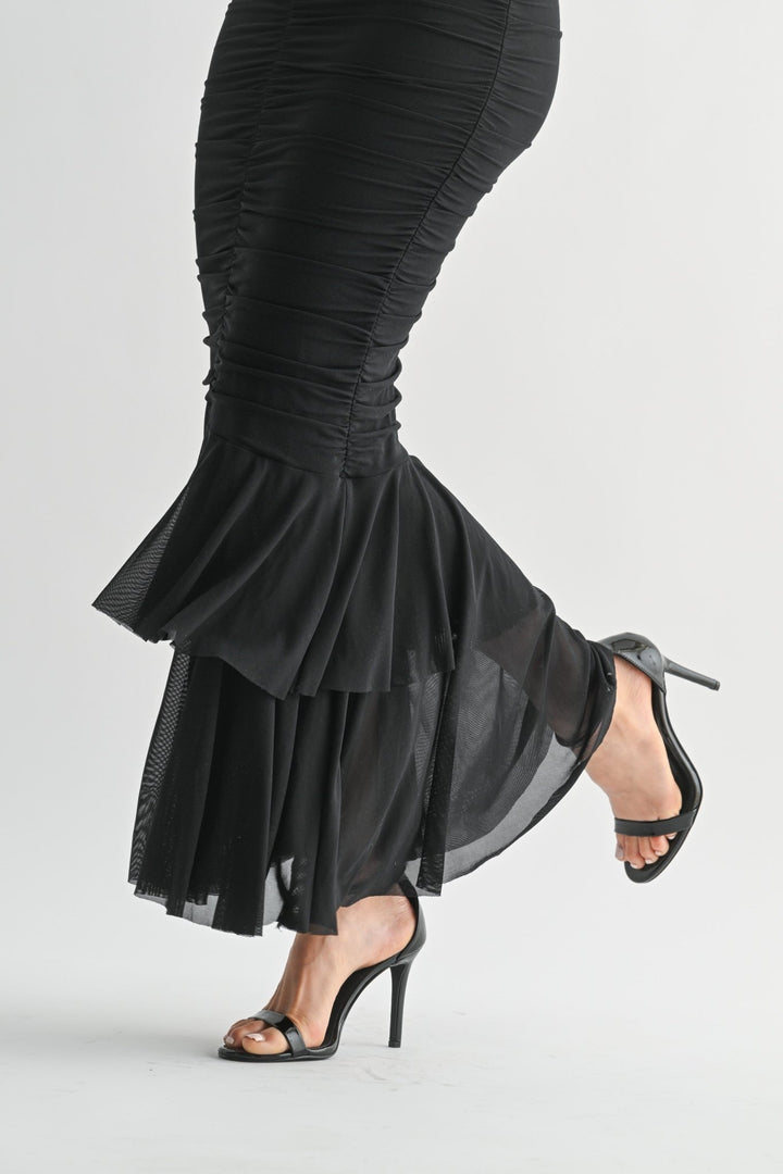 Black Mesh Ruffle Long Dress - STYLED BY ALX COUTUREDresses