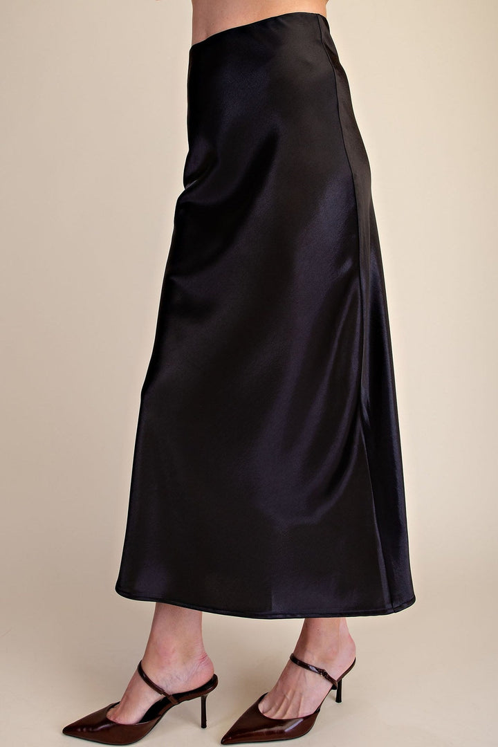 Black Metallic Shimmer Satin Cami and Midi Skirt Set - STYLED BY ALX COUTUREOutfit Sets
