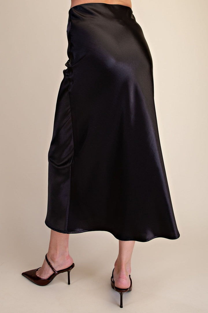Black Metallic Shimmer Satin Cami and Midi Skirt Set - STYLED BY ALX COUTUREOutfit Sets