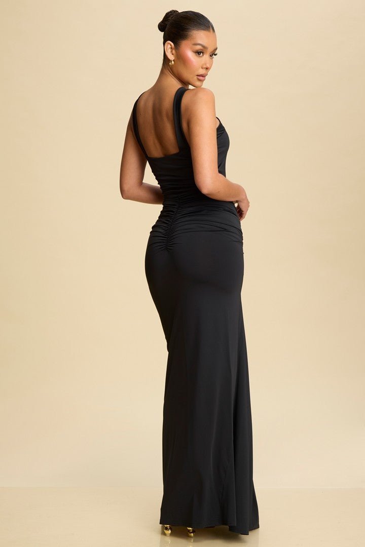 Black Mock Neck Drape Gold Trim Dress STYLED BY ALX COUTURE Black Mock Neck Drape Gold Trim Dress STYLED BY ALX COUTURE