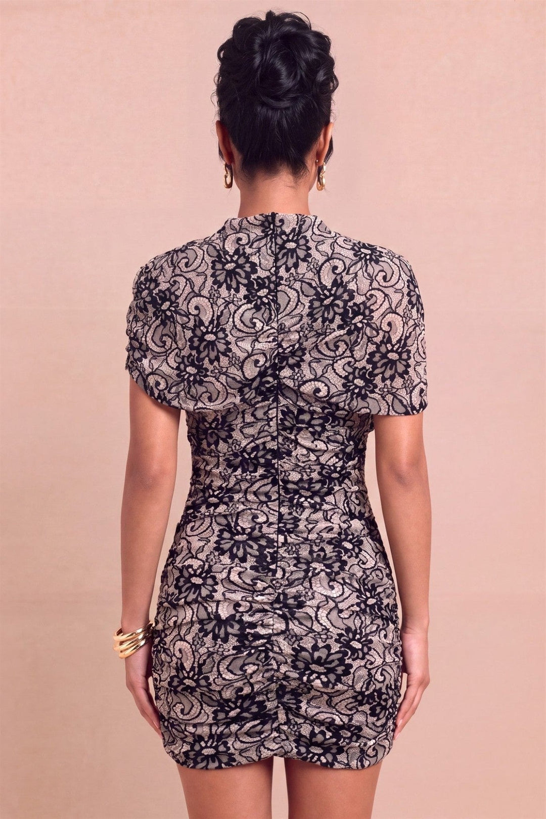 Black Nude Lace Mesh Drape Mini Dress - STYLED BY ALX COUTUREDresses